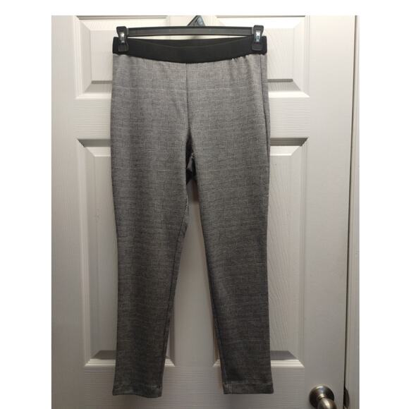 Talbots Size 8 Petite Black Striped Micro Houndstooth Pull-On Soho Ankle Pants - Picture 1 of 5